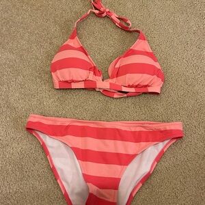 Ing Pink and Red Striped Bikini